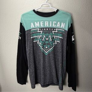 American Fighter T-Shirt Men's XXL Gray Green Black Long Sleeve Graphic MMA